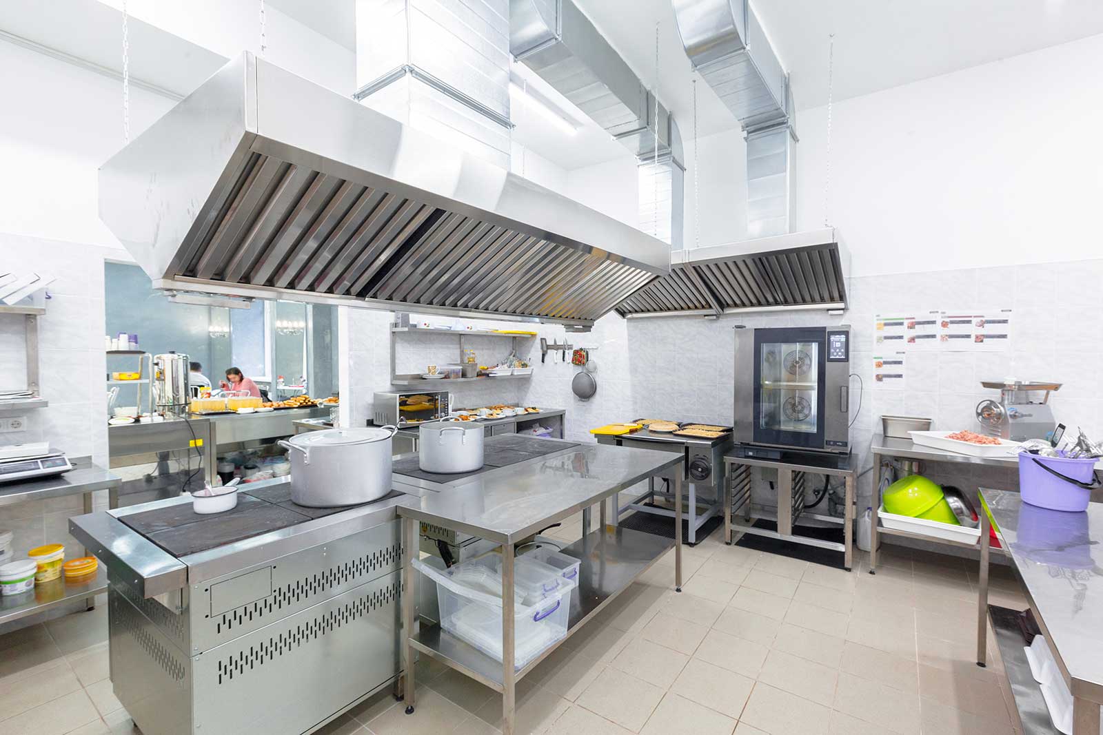 Commercial kitchen with food being prepared