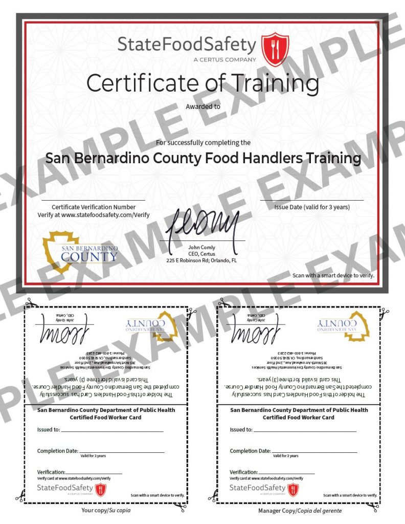 Example of a Food Handlers Certificate