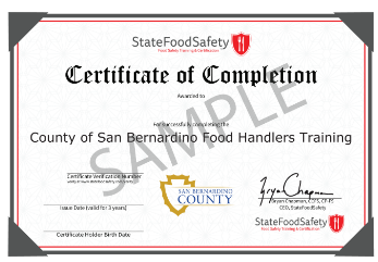 Example of a Food Handlers Certificate